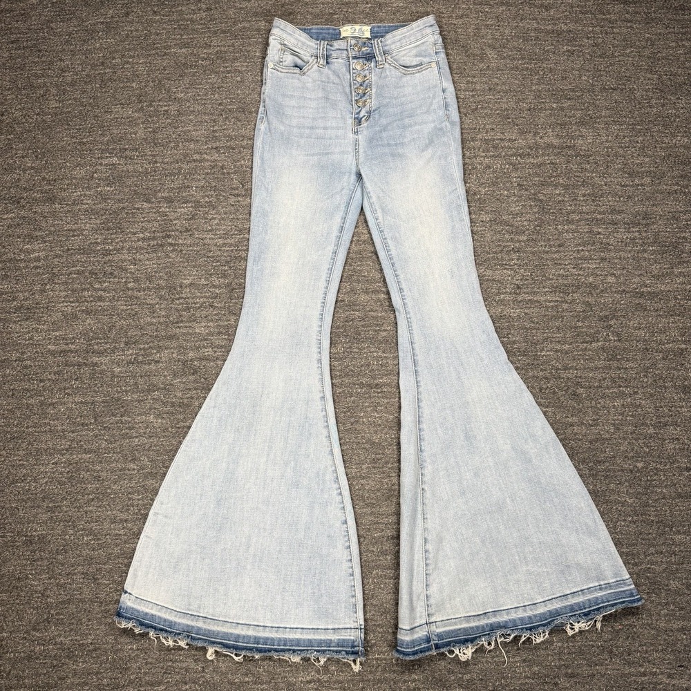 We The Free Free People Jeans 26 Women Bell Bottom Extreme Flare Raw Hem Boho
